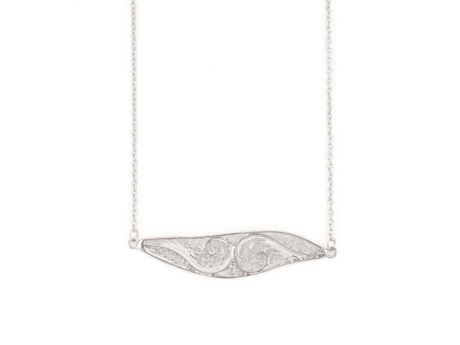 Colar Elemento Alongado Assimétrico, Filigrana Portuguesa, Prata de Lei 925