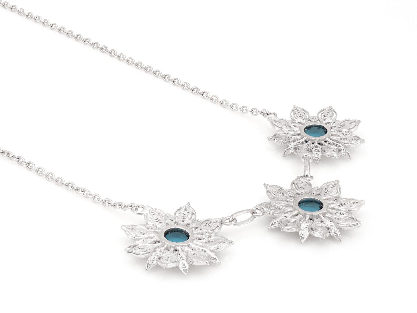 Colar Flores Ricas com Pedras, Filigrana Portuguesa, Prata de Lei 925 - Vista de Trás