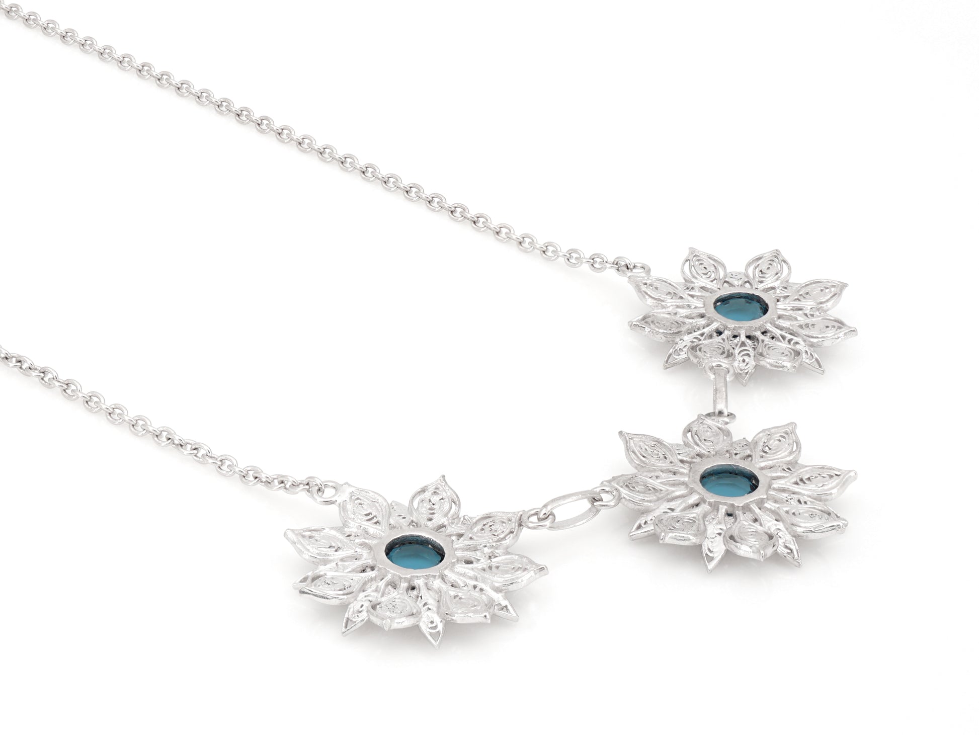 Colar Flores Ricas com Pedras, Filigrana Portuguesa, Prata de Lei 925 - Vista de Trás