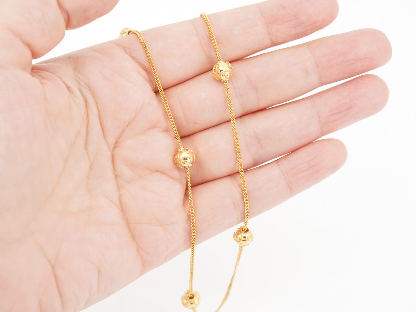 Colar Contas de Viana Pequenas, Filigrana Portuguesa, Prata de Lei 925 Dourada - Pormenor na Mão