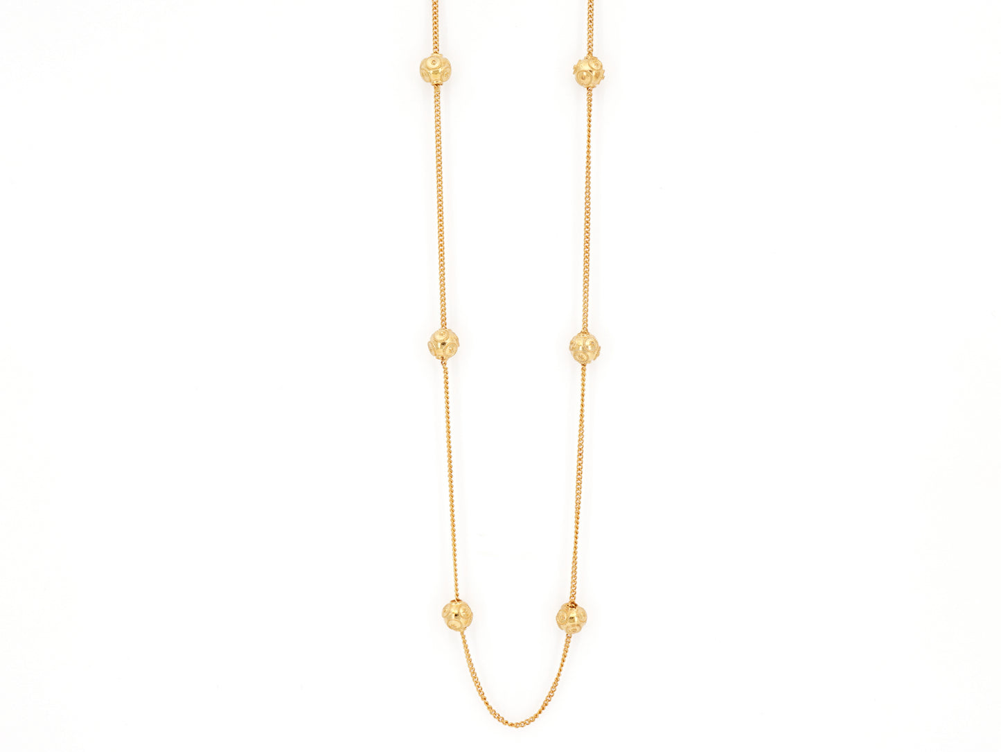 Colar Seis Contas de Viana Pequenas, Filigrana Portuguesa, Prata de Lei 925 Dourada - Vista de Frente