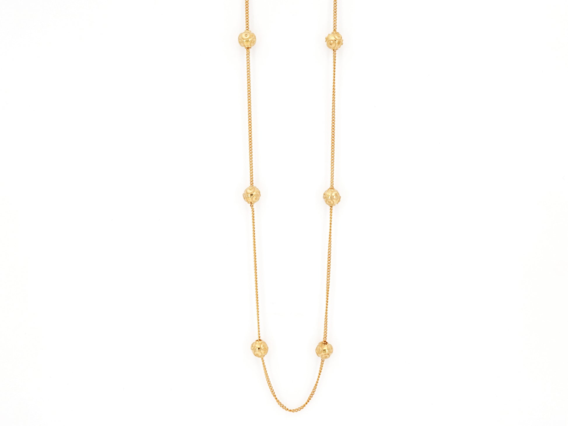 Colar Seis Contas de Viana Pequenas, Filigrana Portuguesa, Prata de Lei 925 Dourada - Vista de Frente