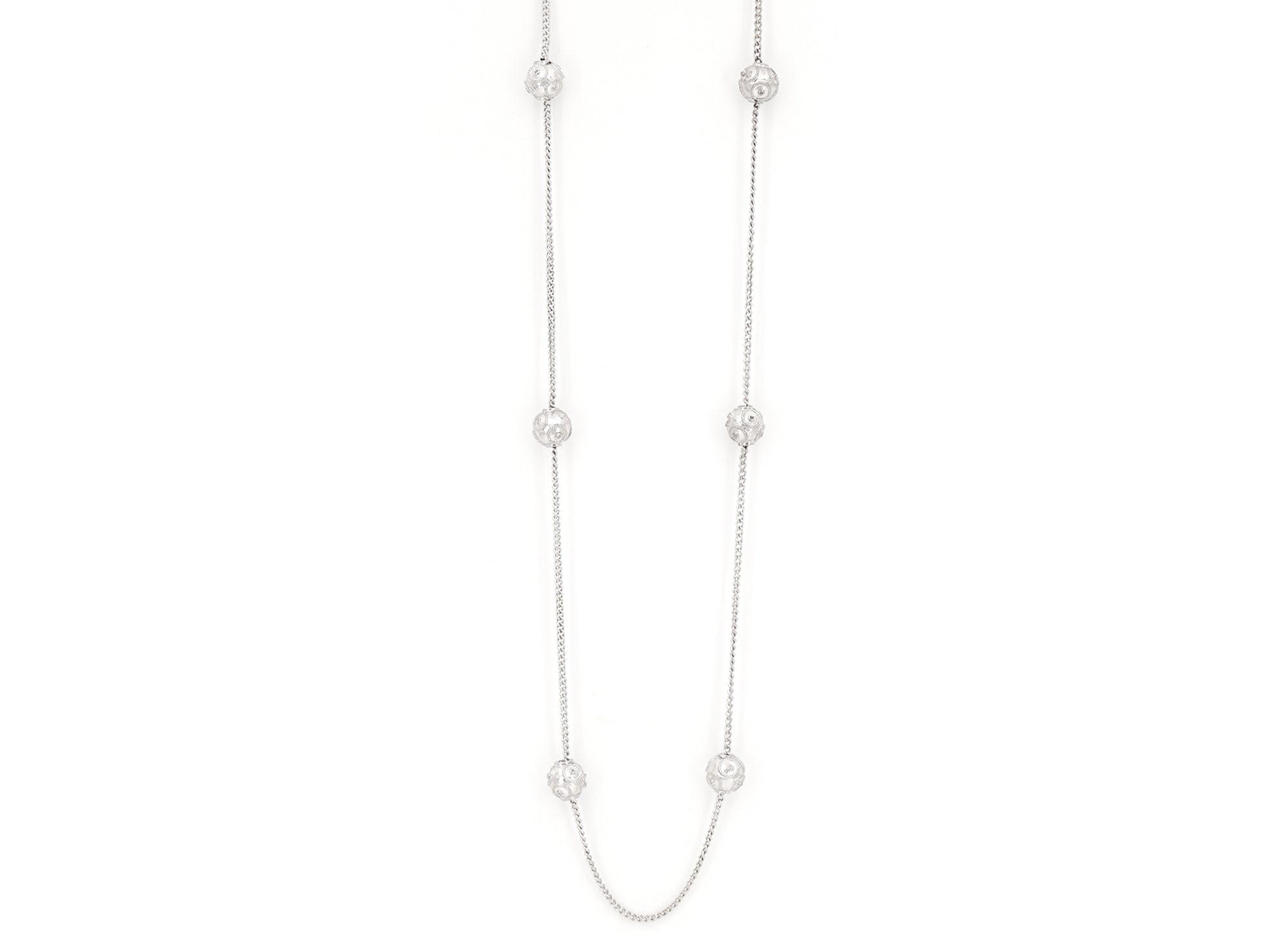 Colar Seis Contas de Viana Pequenas, Filigrana Portuguesa, Prata de Lei 925 - Vista de Frente