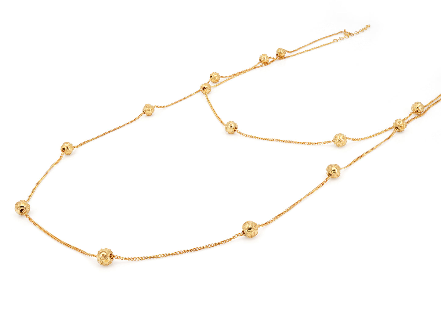 Dois Colares Contas de Viana Pequenas, Filigrana Portuguesa, Prata de Lei 925 Dourada - Perspectiva