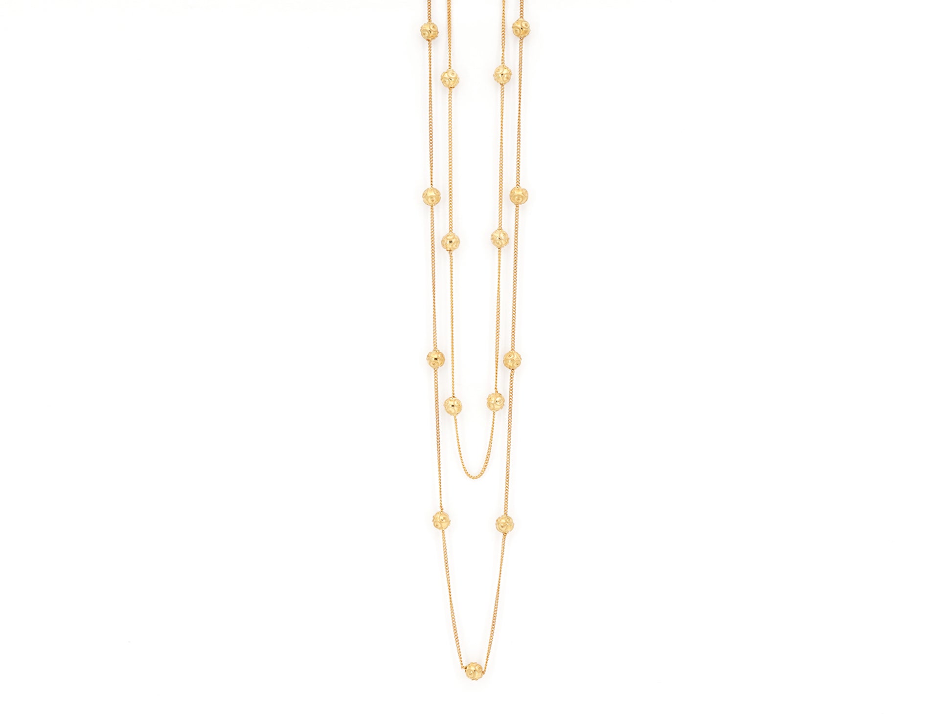 Dois Colares Contas de Viana Pequenas, Filigrana Portuguesa, Prata de Lei 925 Dourada - Vista de Frente