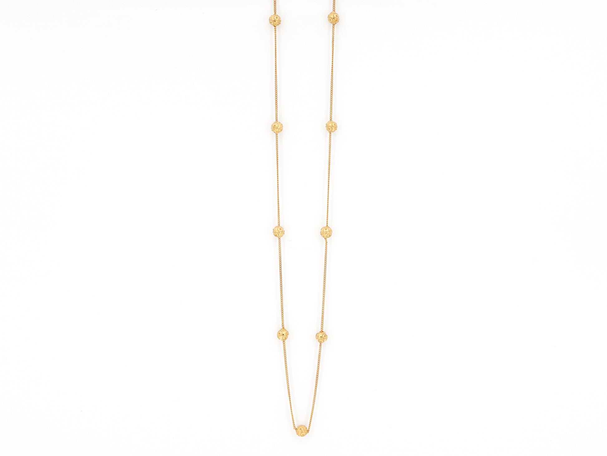 Colar Nove Contas de Viana Pequenas, Filigrana Portuguesa, Prata de Lei 925 Dourada - Vista de Frente