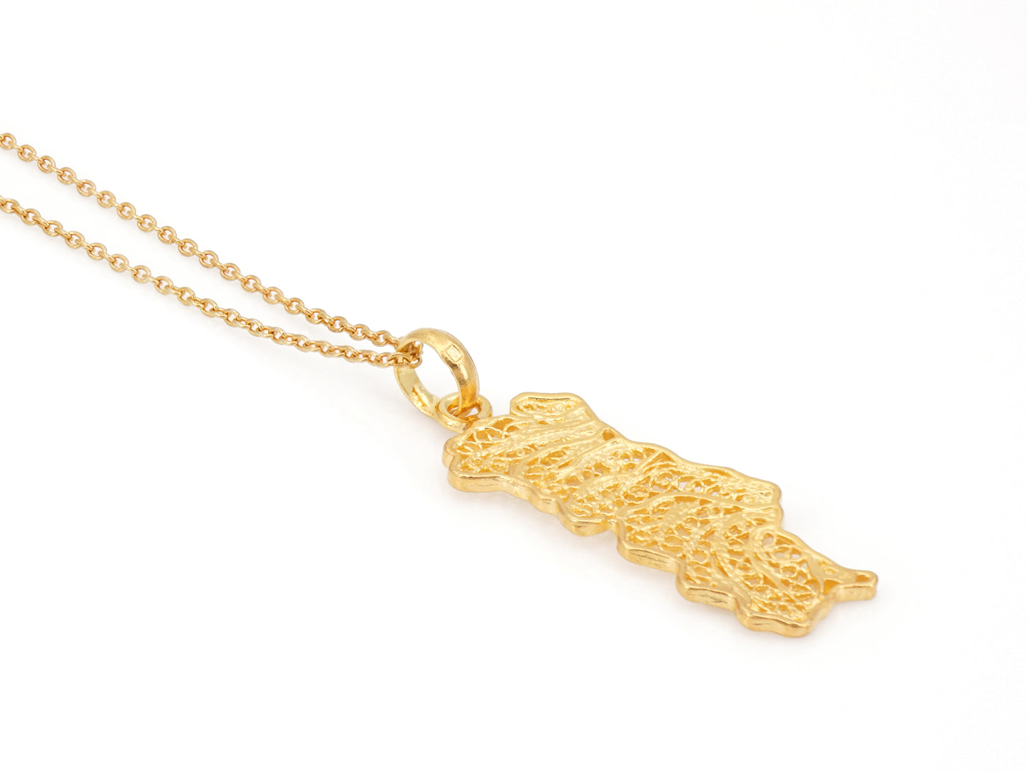 Colar Mapa de Portugal Médio, Filigrana Portuguesa, Prata de Lei 925 Dourada - Vista de Trás