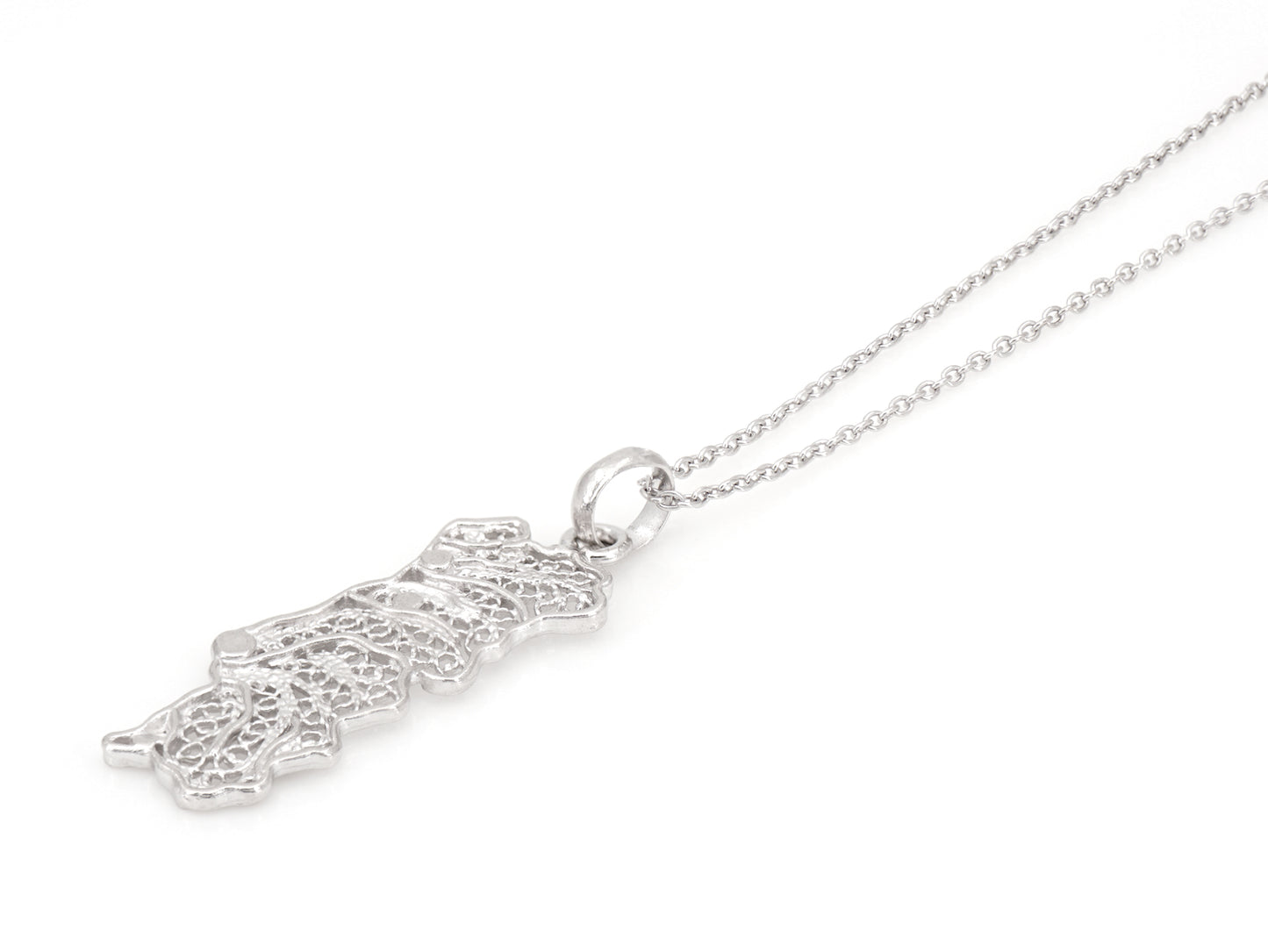 Colar Mapa de Portugal Médio, Filigrana Portuguesa, Prata de Lei 925