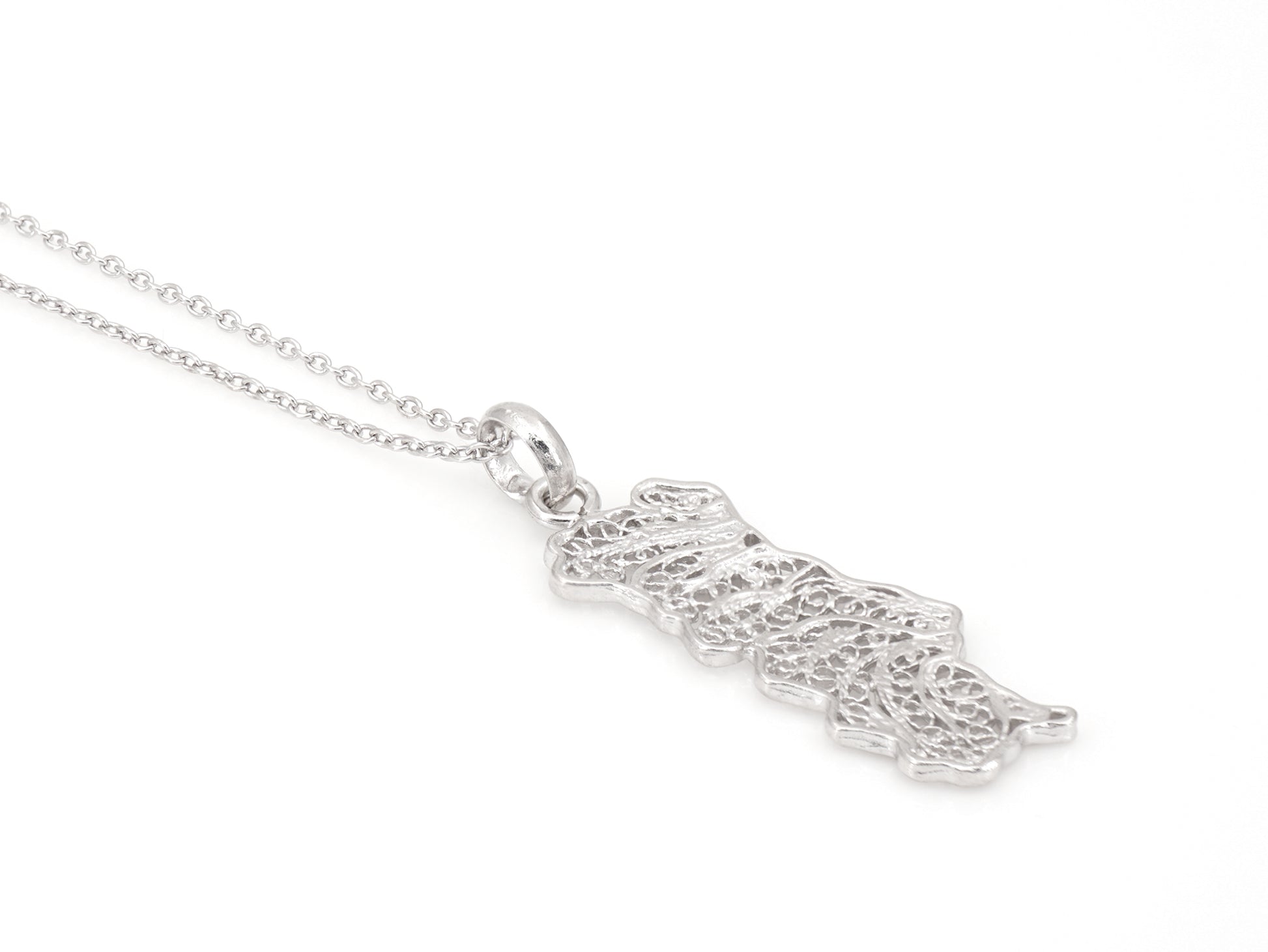 Colar Mapa de Portugal Médio, Filigrana Portuguesa, Prata de Lei 925 - Vista de Trás