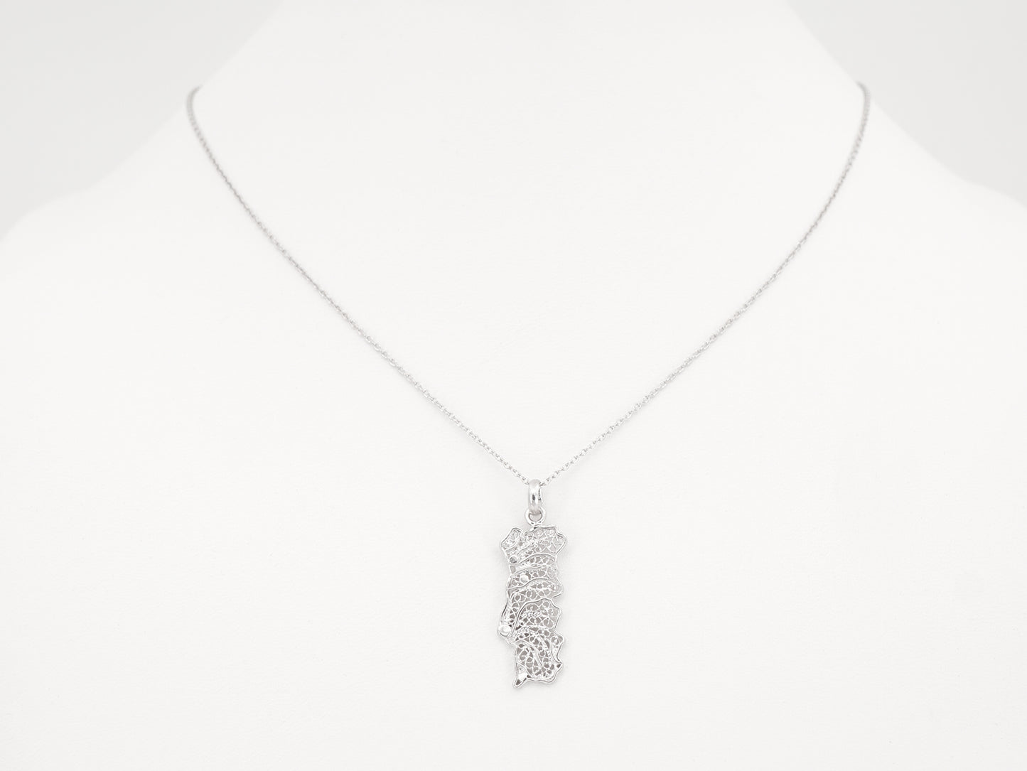 Colar Mapa de Portugal Médio, Filigrana Portuguesa, Prata de Lei 925 - Colas em Exposição, Vista de Frente