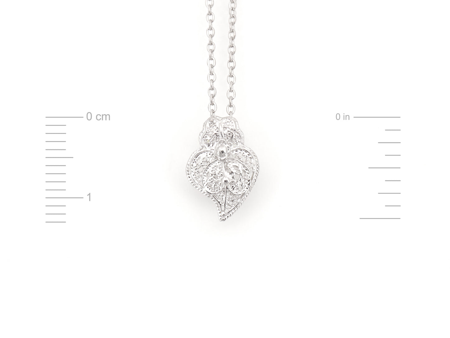 Colar Mini Coração de Viana, Filigrana Portuguesa, Prata de Lei 925 - Medidas