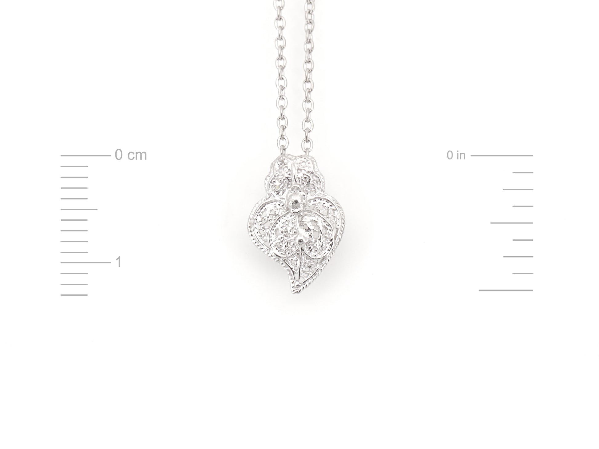 Colar Mini Coração de Viana, Filigrana Portuguesa, Prata de Lei 925 - Medidas