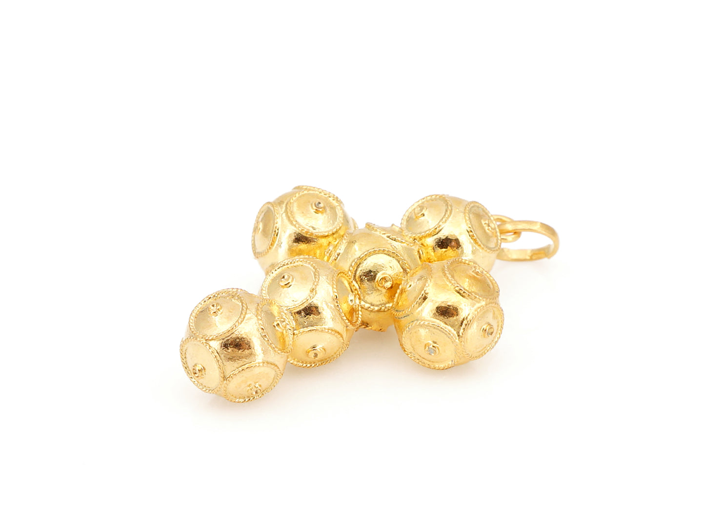 Medalha Cruz Média de Contas de Viana 8mm, Filigrana Portuguesa, Prata de Lei 925 Dourada - Perspectiva