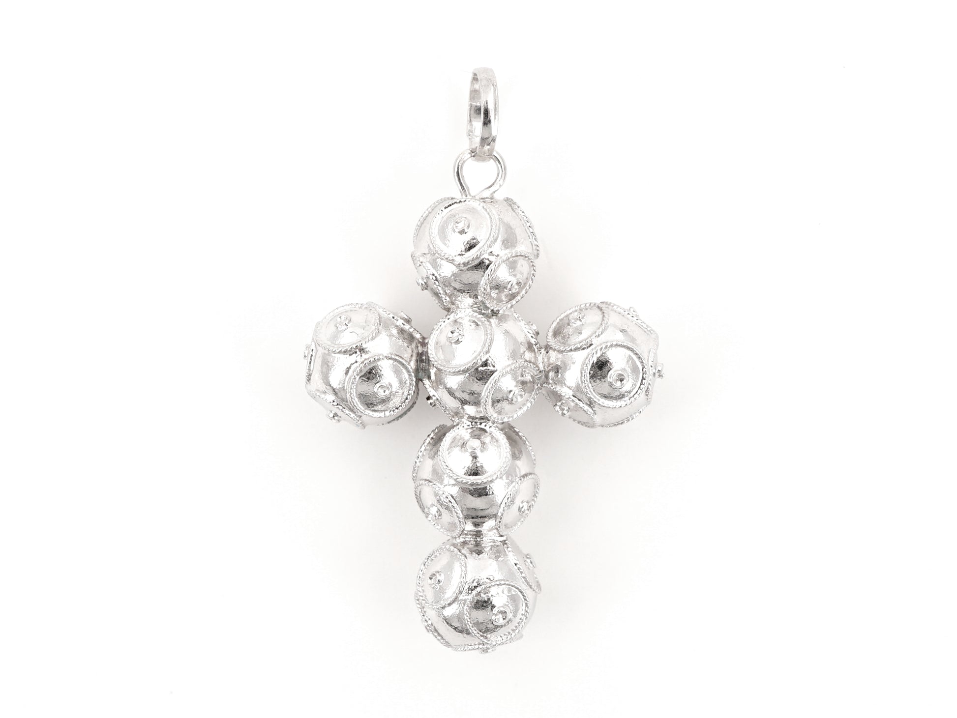 Medalha Cruz Média de Contas de Viana 8mm, Filigrana Portuguesa, Prata de Lei 925