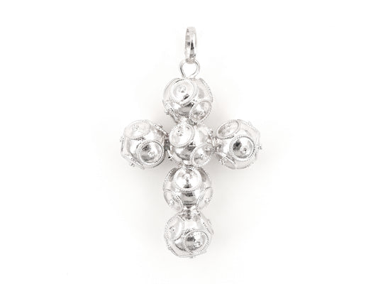 Medalha Cruz Média de Contas de Viana 8mm, Filigrana Portuguesa, Prata de Lei 925