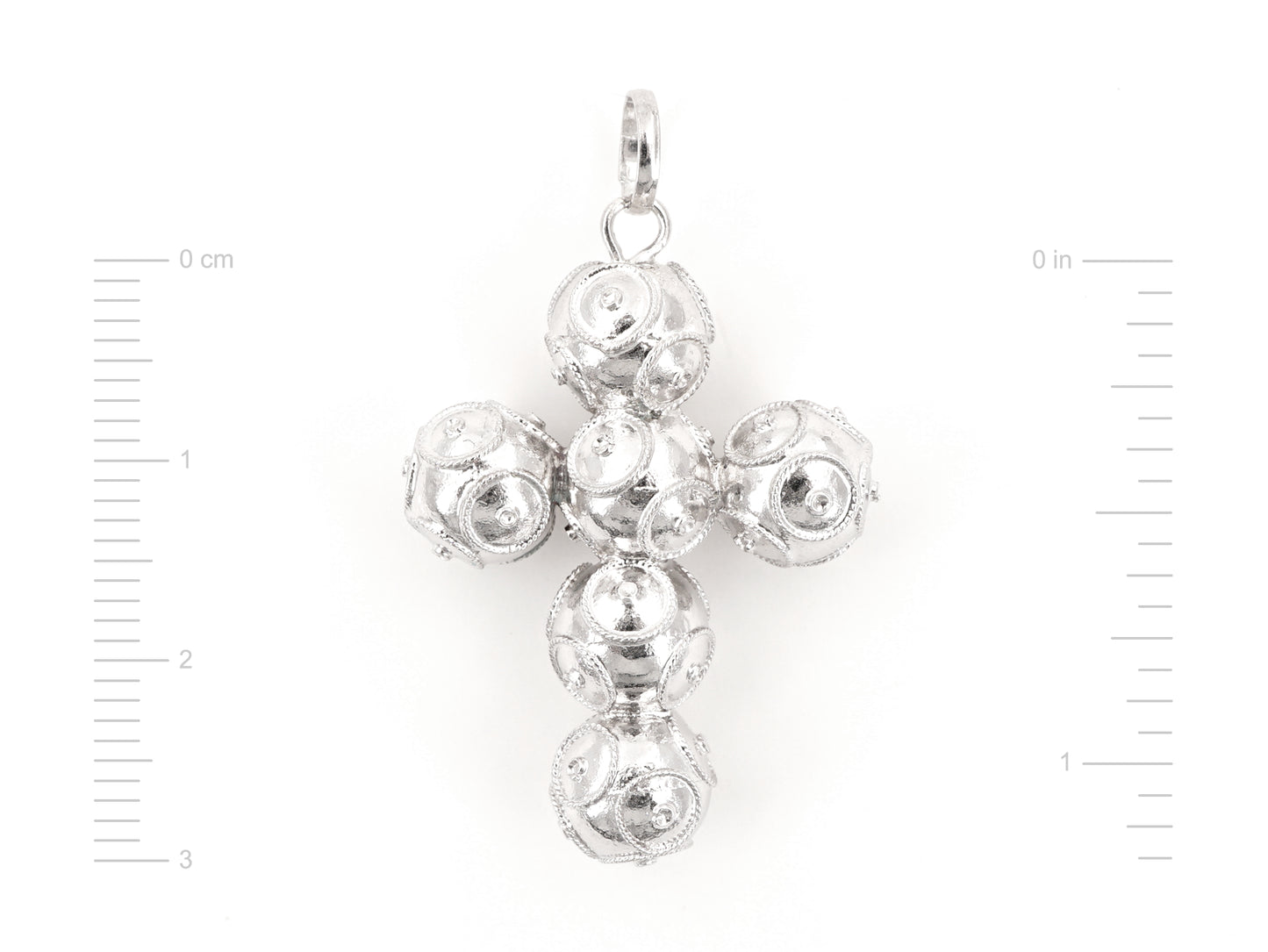 Medalha Cruz Média de Contas de Viana 8mm, Filigrana Portuguesa, Prata de Lei 925 - Medidas