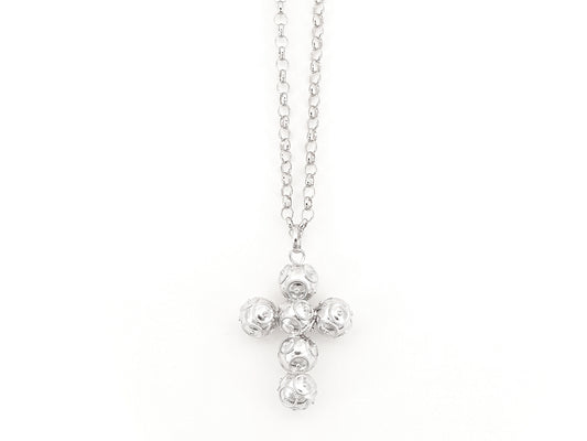 Colar com Cruz Média de Contas de Viana, Filigrana Portuguesa, Prata de Lei 925