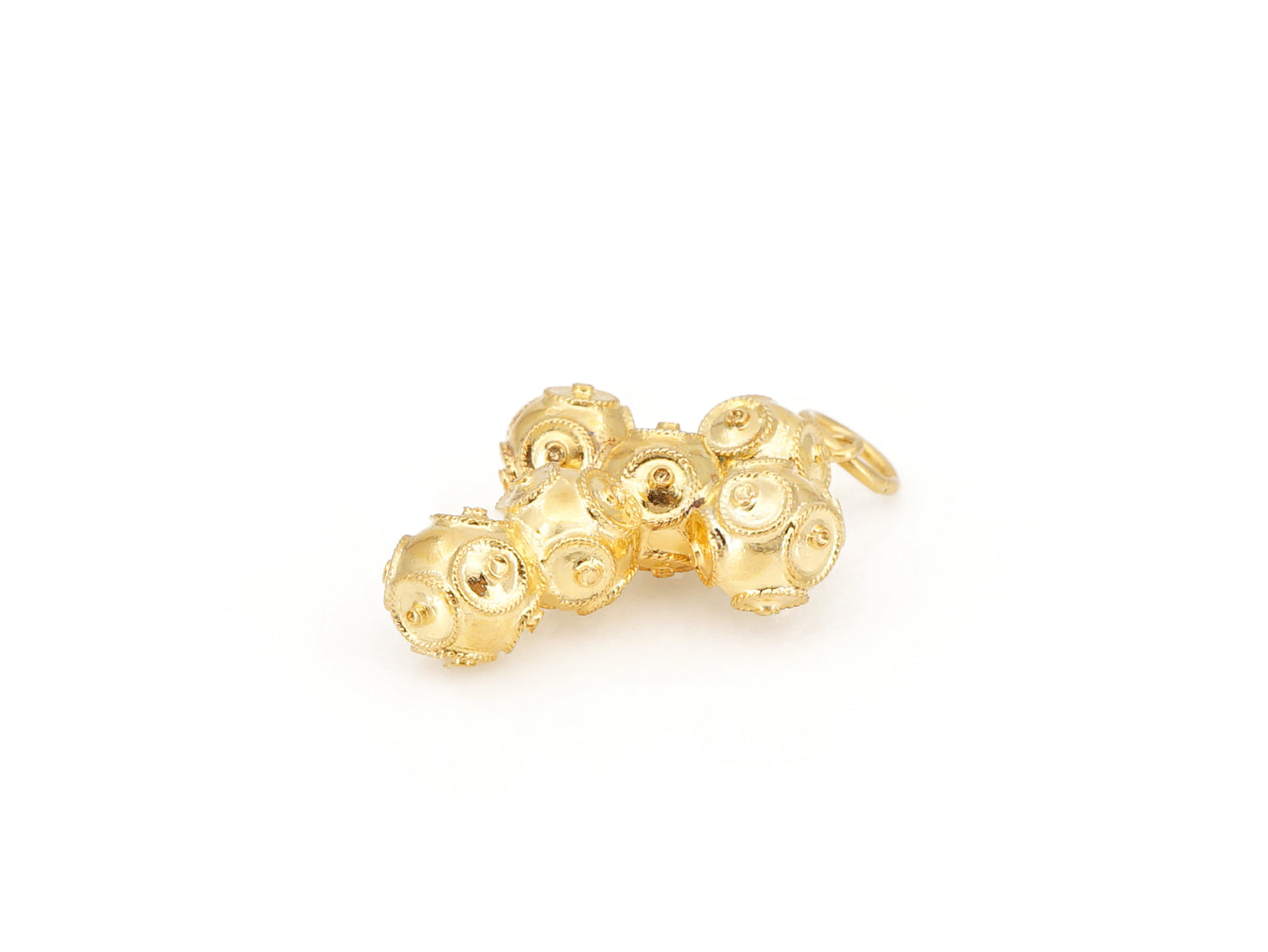 Medalha Cruz Pequena de Contas de Viana 6mm, Filigrana Portuguesa, Prata de Lei 925 Dourada - Perspectiva