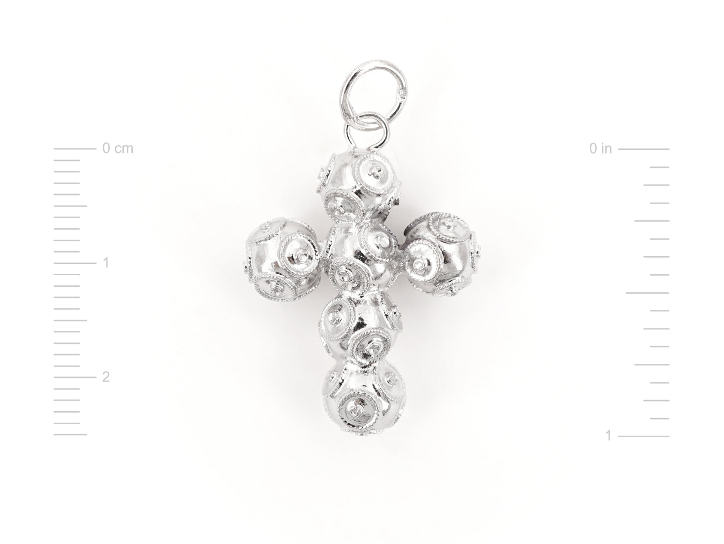 Medalha Cruz Pequena de Contas de Viana 6mm, Filigrana Portuguesa, Prata de Lei 925 - Medidas