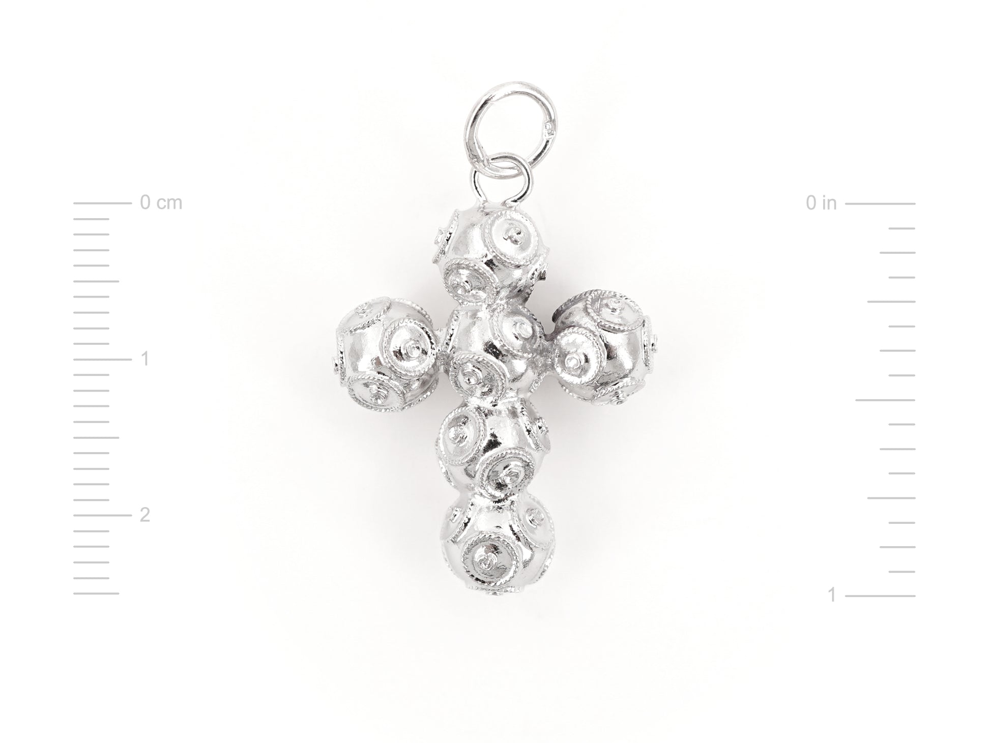 Medalha Cruz Pequena de Contas de Viana 6mm, Filigrana Portuguesa, Prata de Lei 925 - Medidas