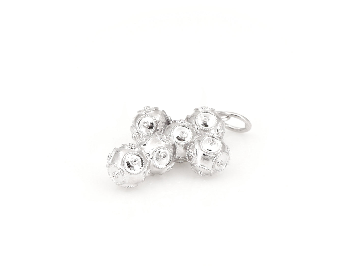 Medalha Cruz Pequena de Contas de Viana 6mm, Filigrana Portuguesa, Prata de Lei 925 - Perspectiva