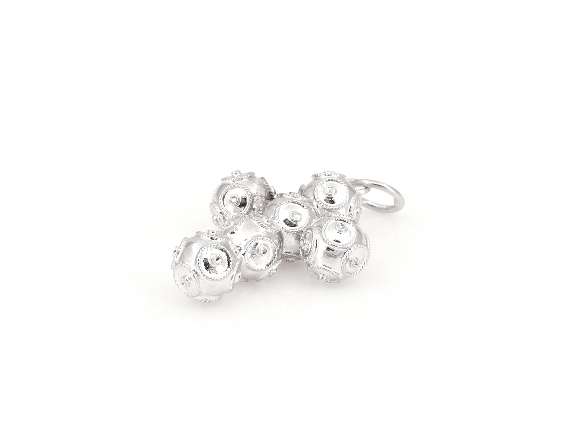 Medalha Cruz Pequena de Contas de Viana 6mm, Filigrana Portuguesa, Prata de Lei 925 - Perspectiva