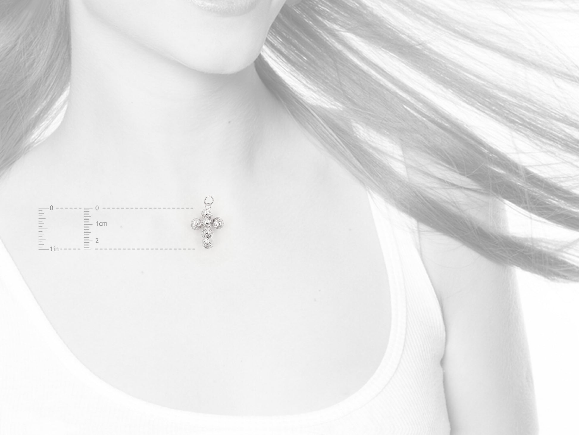 Medalha Cruz Pequena de Contas de Viana 6mm, Filigrana Portuguesa, Prata de Lei 925 - Medidas e Proporção