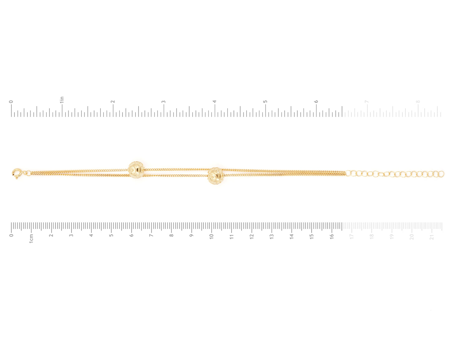 Pulseira com Duas Contas de Viana Médias, Filigrana Portuguesa, Prata Dourada 925 - Medidas