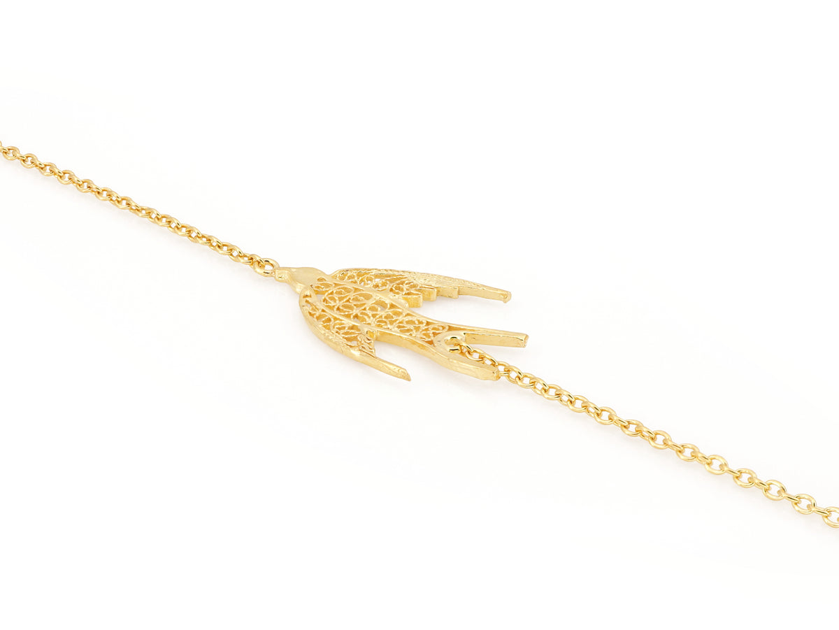 Pulseira Mini Andorinha, Filigrana Portuguesa, Prata de Lei 925 Dourada - Perspectiva, Vista de Trás