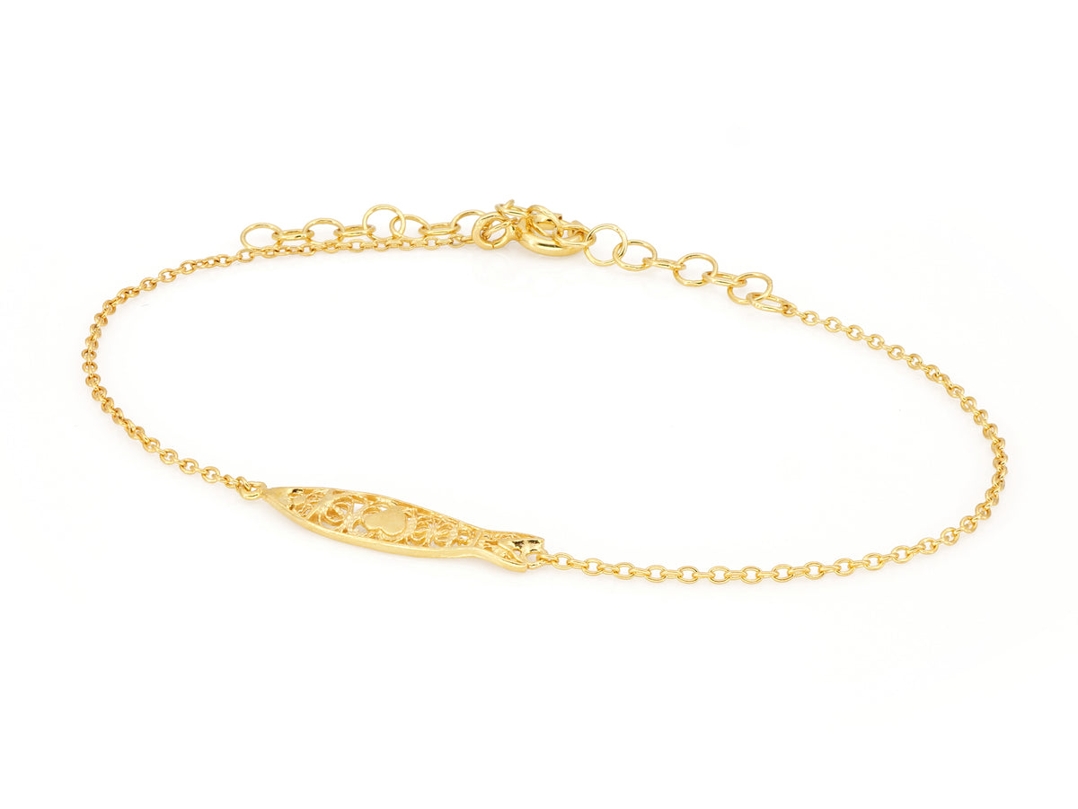 Pulseira Mini Sardinha, Filigrana Portuguesa, Prata de Lei 925 Dourada