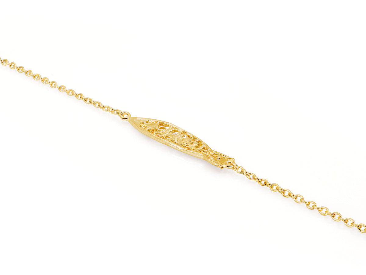 Pulseira Mini Sardinha, Filigrana Portuguesa, Prata de Lei 925 Dourada - Pormenor, Perspectiva Vista de Trás