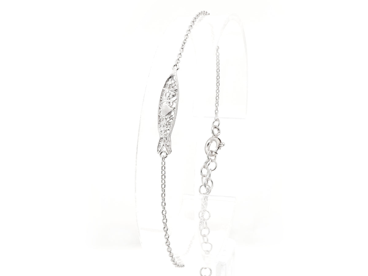 Pulseira Mini Sardinha, Filigrana Portuguesa, Prata de Lei 925 - Pulseira em Exposição