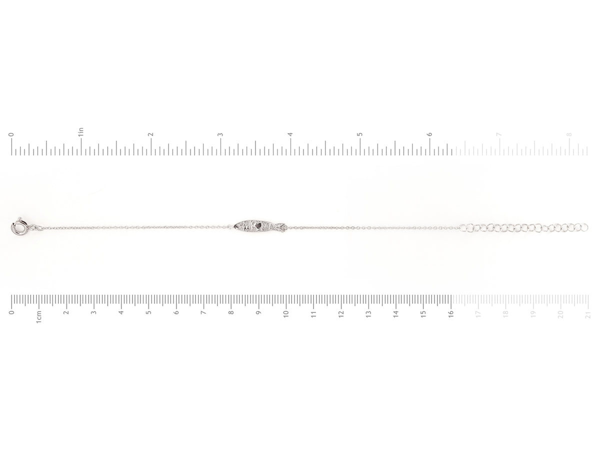 Pulseira Mini Sardinha, Filigrana Portuguesa, Prata de Lei 925 - Medidas