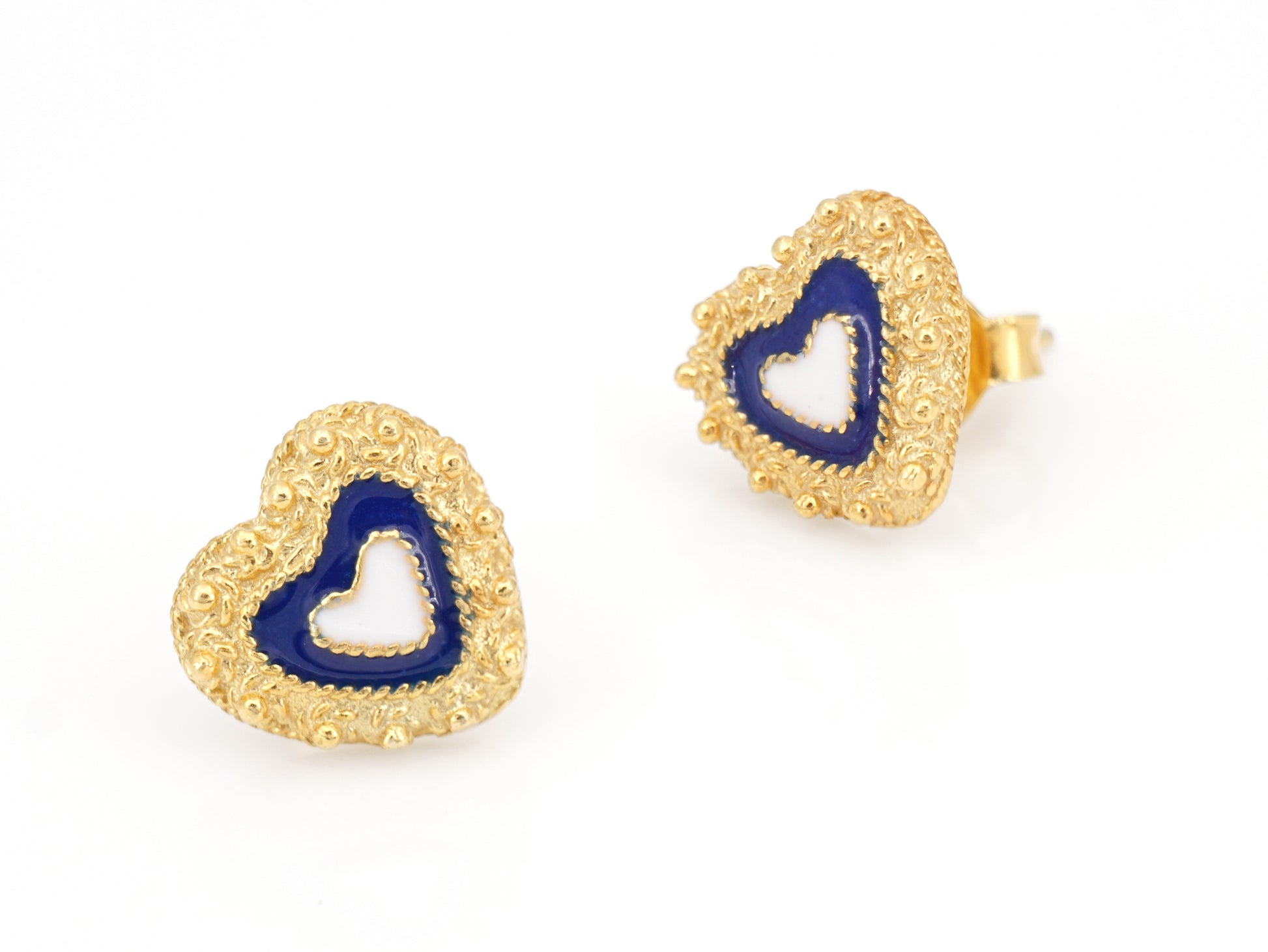 Brincos Coração Caramujo, Filigrana Portuguesa, Prata de Lei 925 Dourada - Perspectiva, Vista de Frente