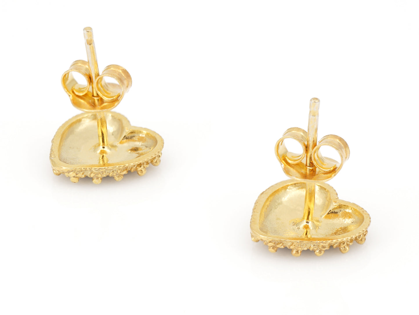 Brincos Coração Caramujo, Filigrana Portuguesa, Prata de Lei 925 Dourada - Perspectiva Vista de Trás