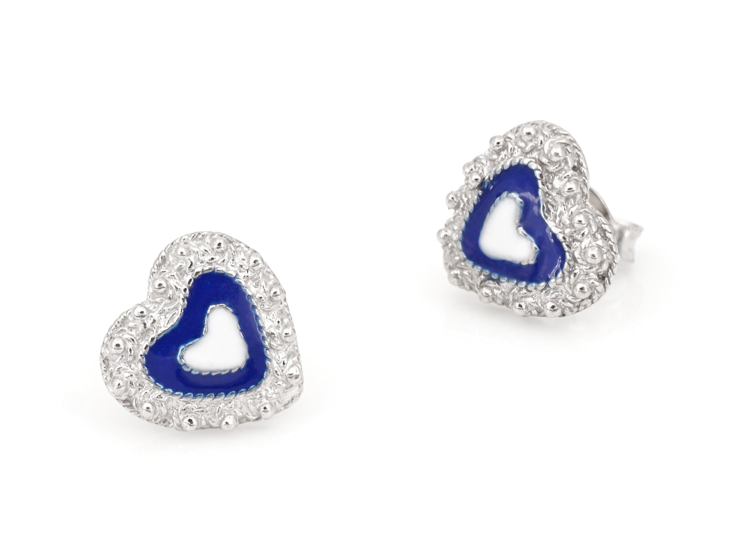 Brincos Coração Caramujo, Filigrana Portuguesa, Prata de Lei 925 - Perspectiva, Vista de Frente