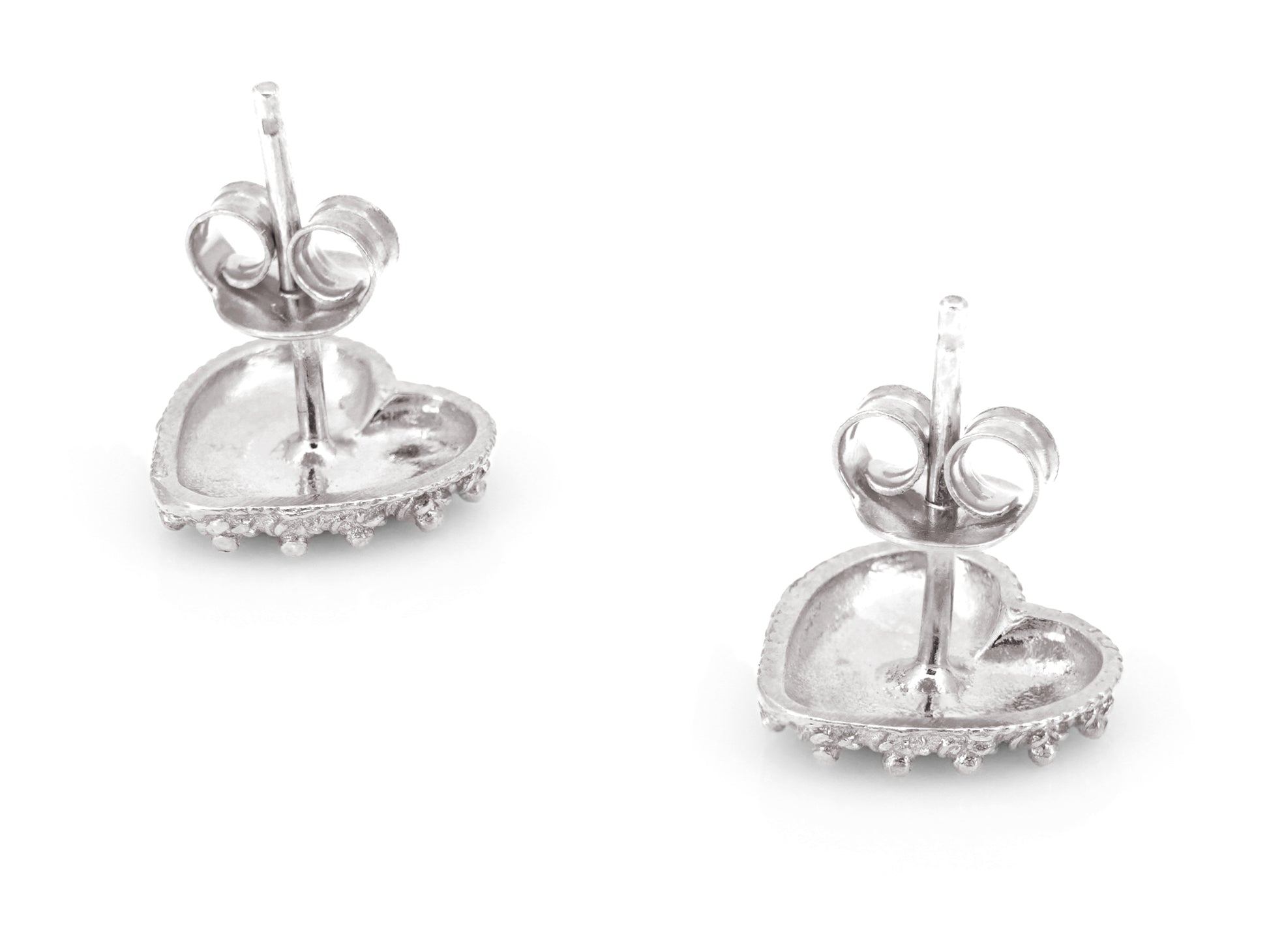 Brincos Coração Caramujo, Filigrana Portuguesa, Prata de Lei 925 - Perspectiva, Vista de Trás
