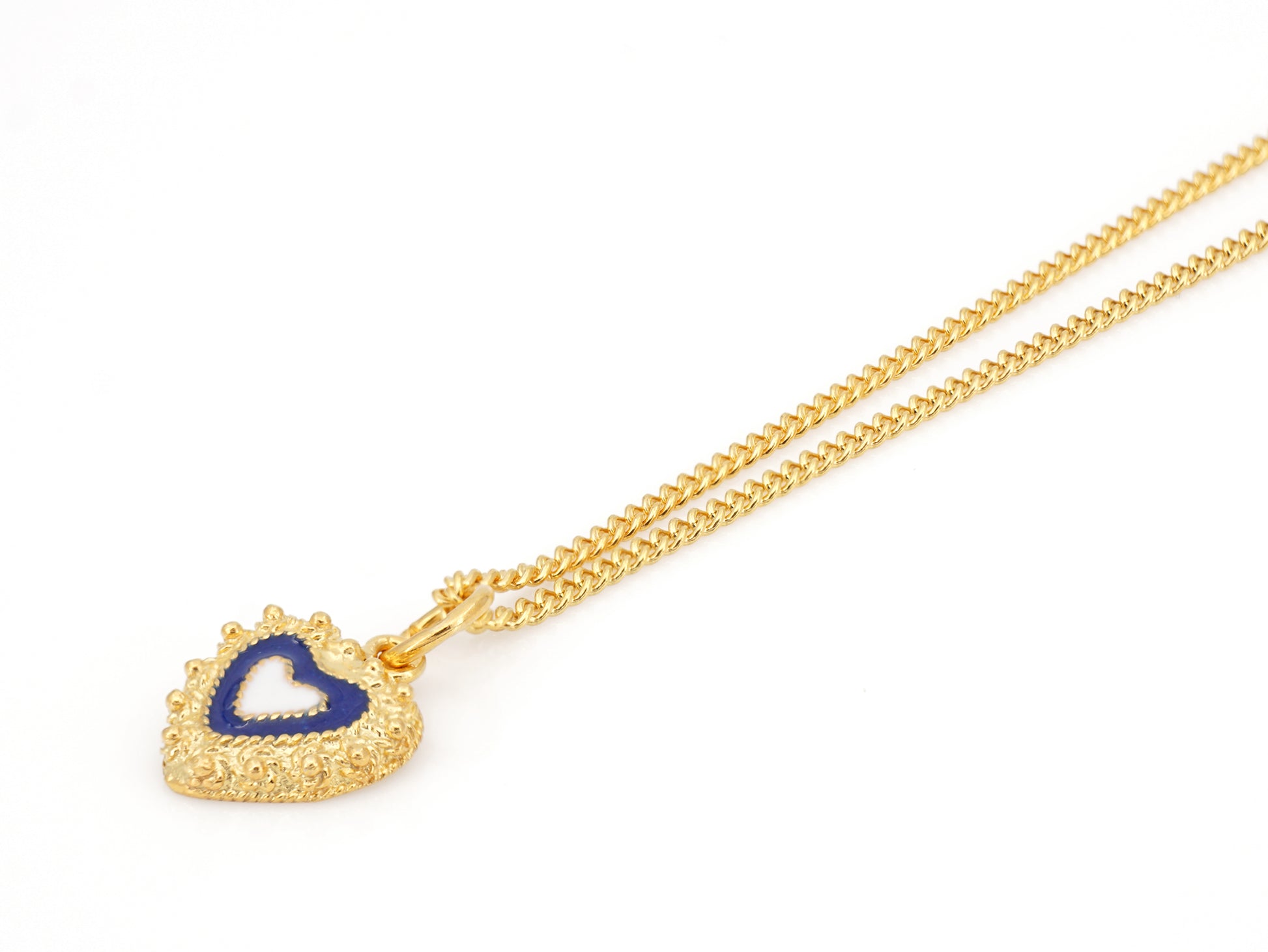 Colar Coração Caramujo, Filigrana Portuguesa, Prata de Lei 925 Dourada - Perspectiva