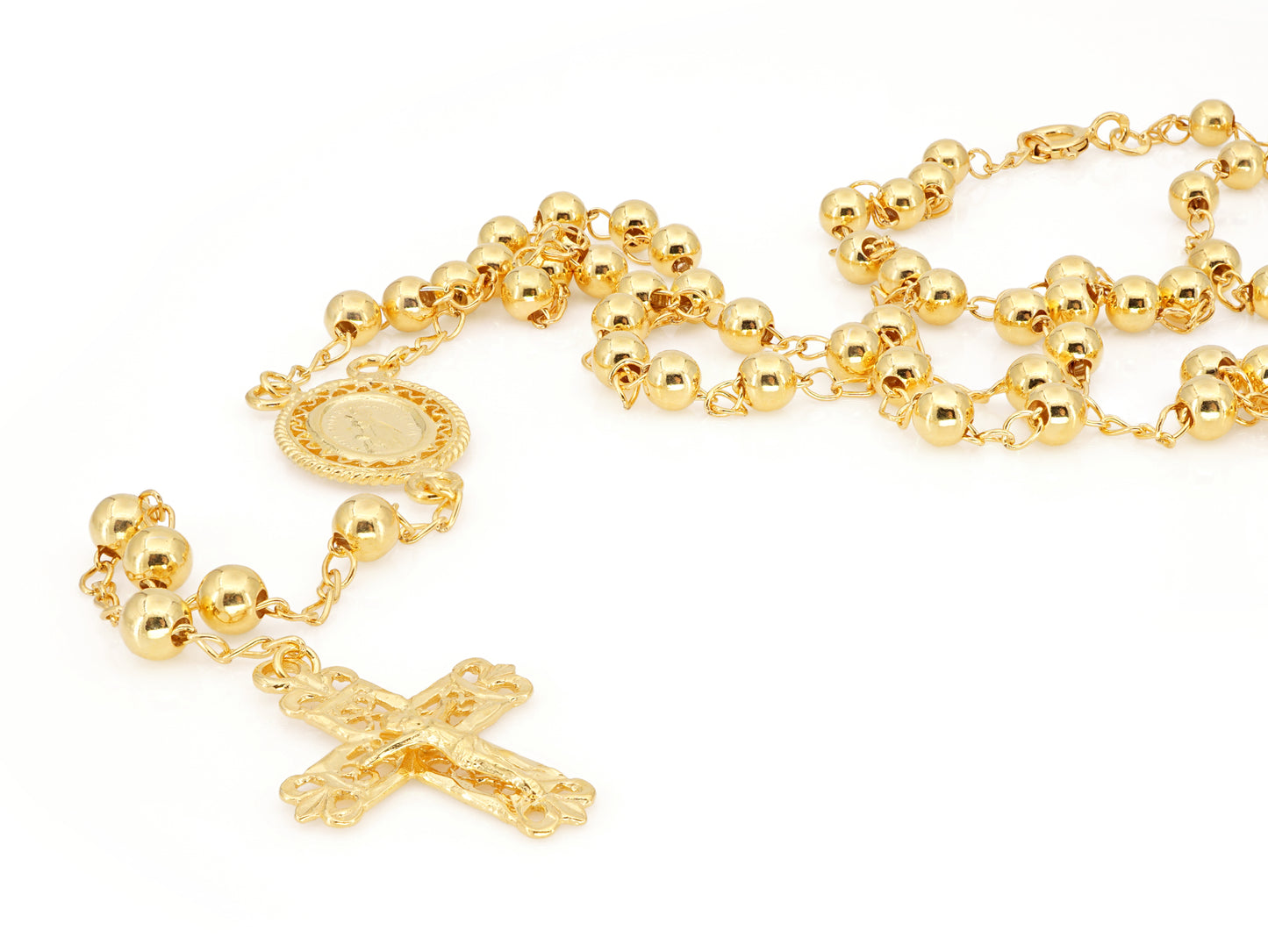 Colar Terço Filigrana Contas Lisas, Filigrana Portuguesa, Prata de Lei 925 Dourada