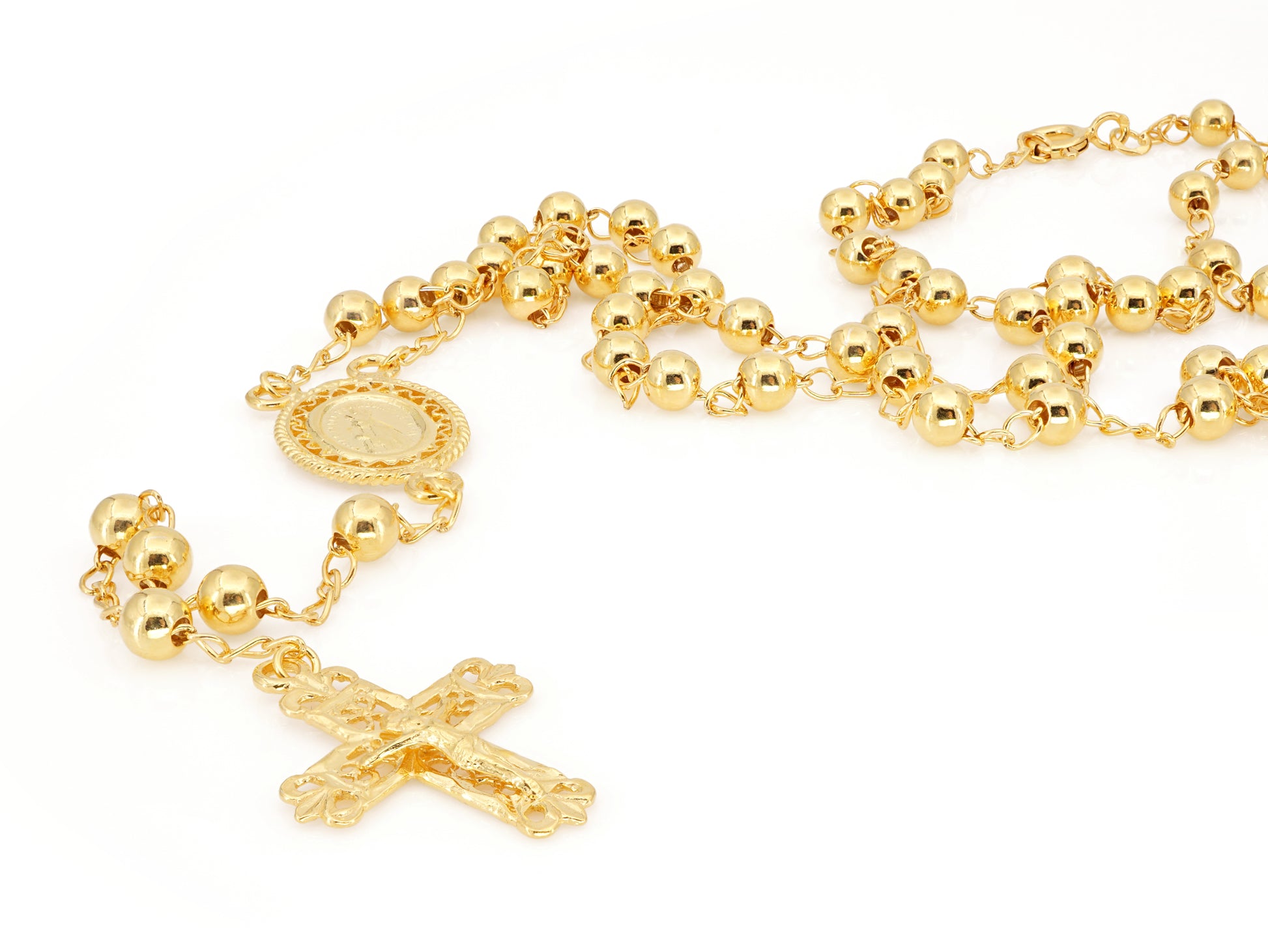 Colar Terço Filigrana Contas Lisas, Filigrana Portuguesa, Prata de Lei 925 Dourada