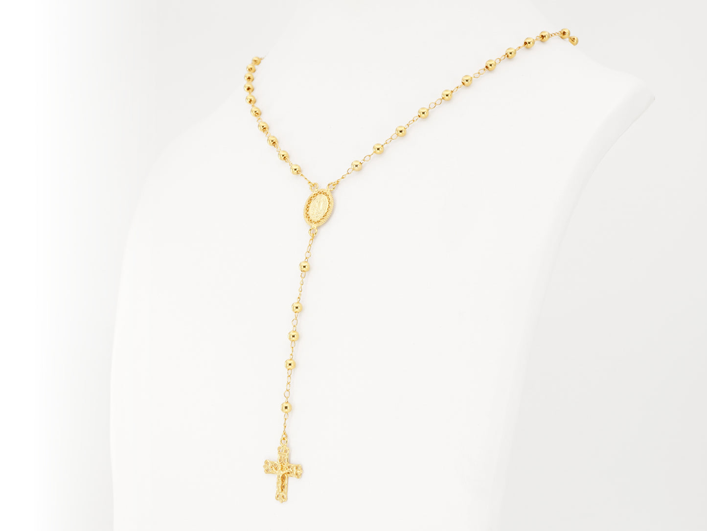 Colar Terço Filigrana Contas Lisas, Filigrana Portuguesa, Prata de Lei 925 Dourada - Colar em Exposição, Perspectiva