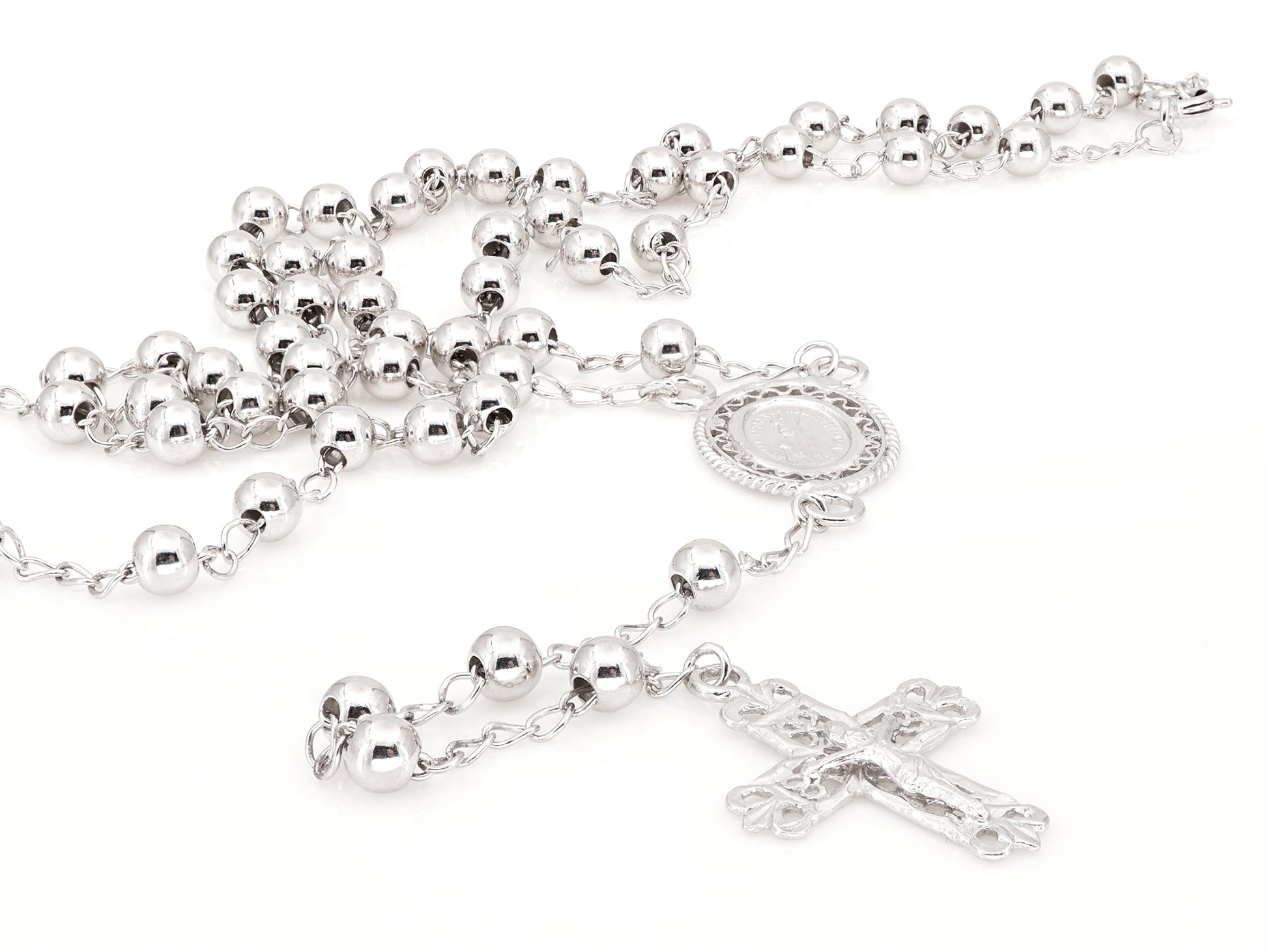 Colar Terço Filigrana Contas Lisas, Filigrana Portuguesa, Prata de Lei 925
