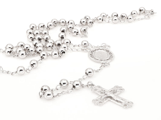 Colar Terço Filigrana Contas Lisas, Filigrana Portuguesa, Prata de Lei 925