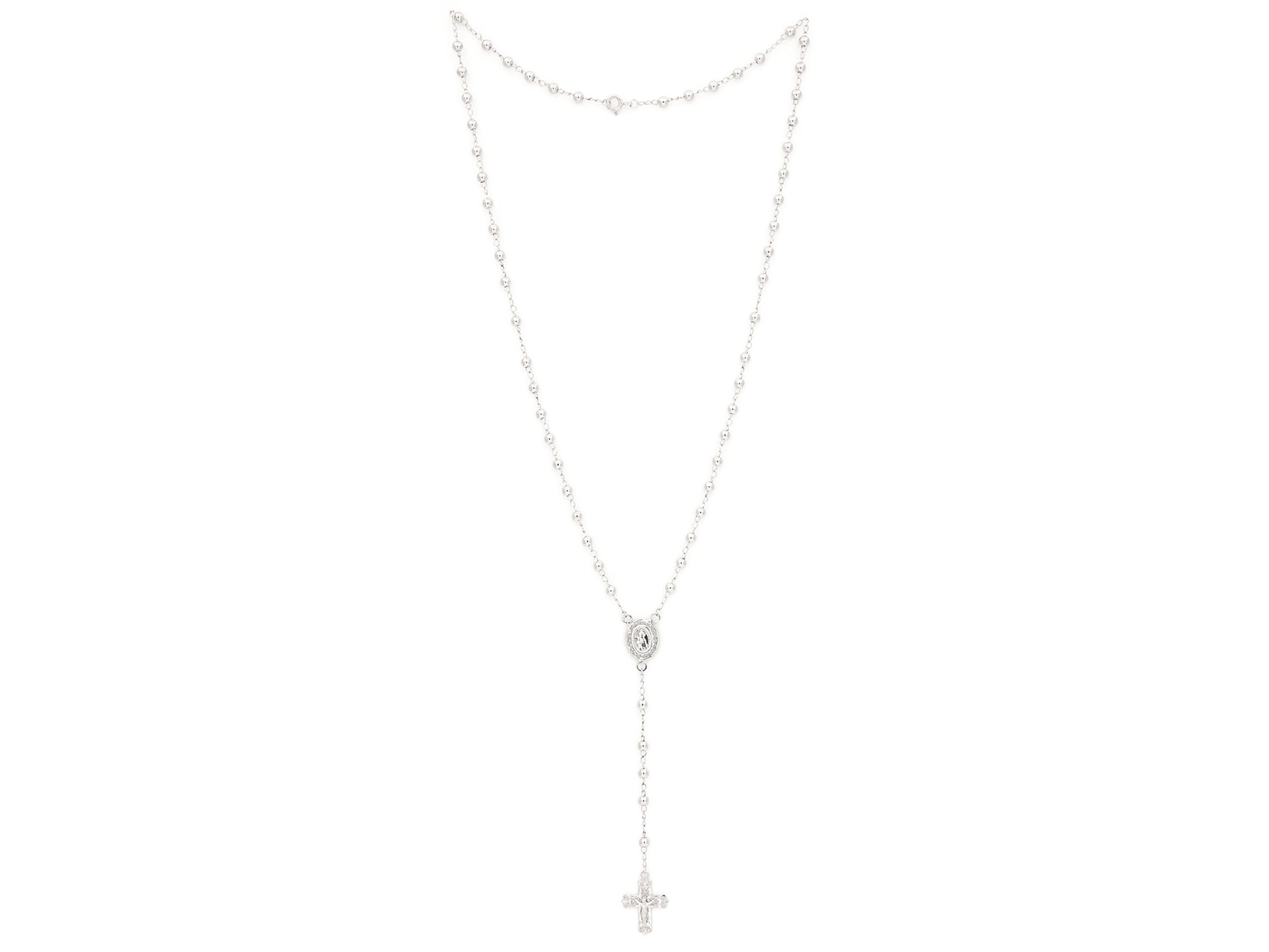 Colar Terço Filigrana Contas Lisas, Filigrana Portuguesa, Prata de Lei 925 - Vista de Frente, Completa