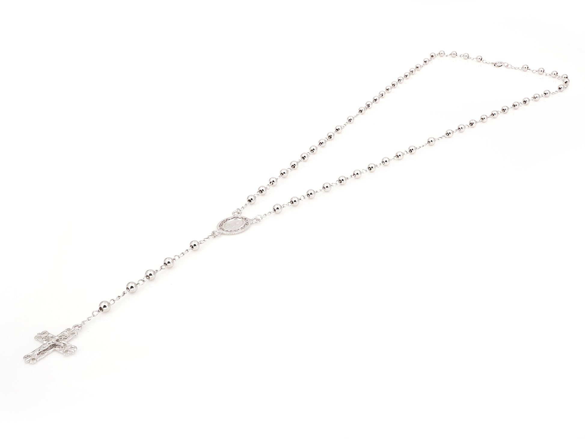 Colar Terço Filigrana Contas Lisas, Filigrana Portuguesa, Prata de Lei 925 - Perspectiva, Vista Completa