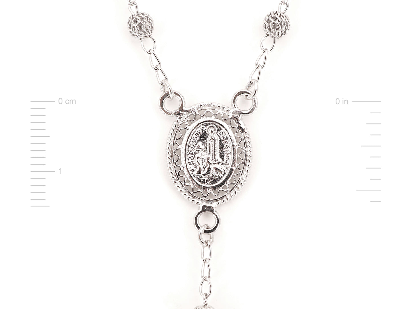 Colar Terço Filigrana Contas Rendilhadas, Filigrana Portuguesa, Prata de Lei 925 - Medidas Medalha, Vista de Trás