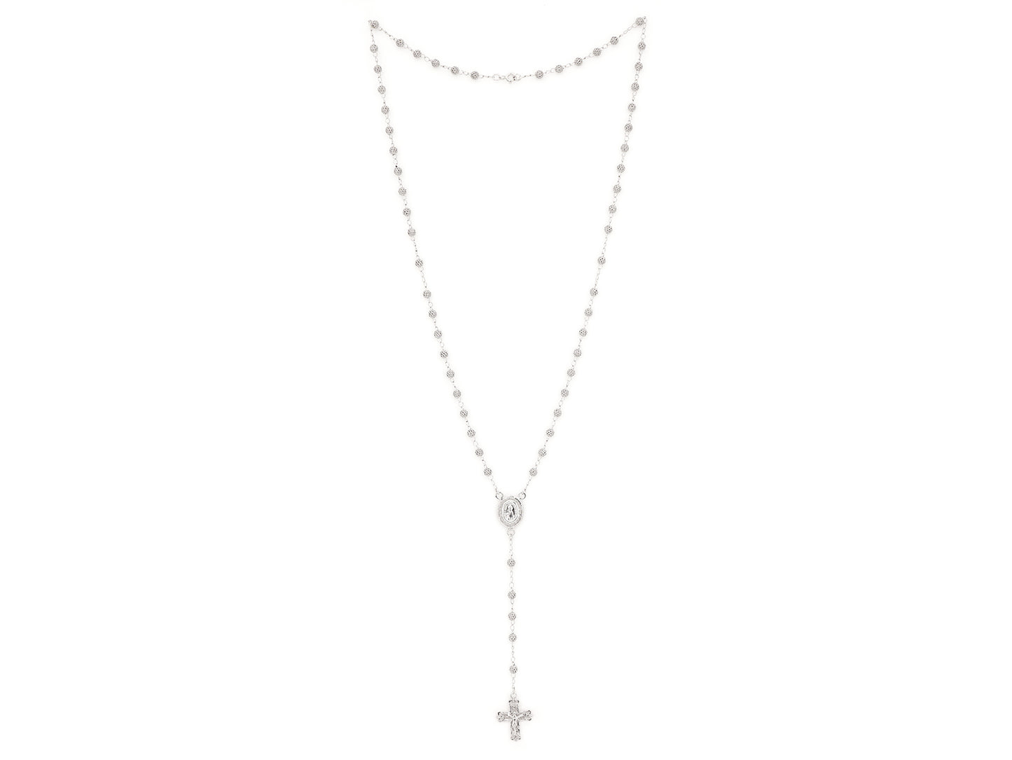 Colar Terço Filigrana Contas Rendilhadas, Filigrana Portuguesa, Prata de Lei 925 - Vista de Frente, Completa