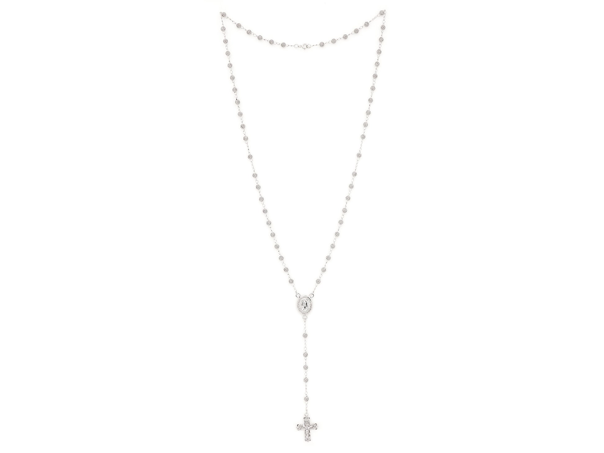 Colar Terço Filigrana Contas Rendilhadas, Filigrana Portuguesa, Prata de Lei 925 - Vista de Frente, Completa