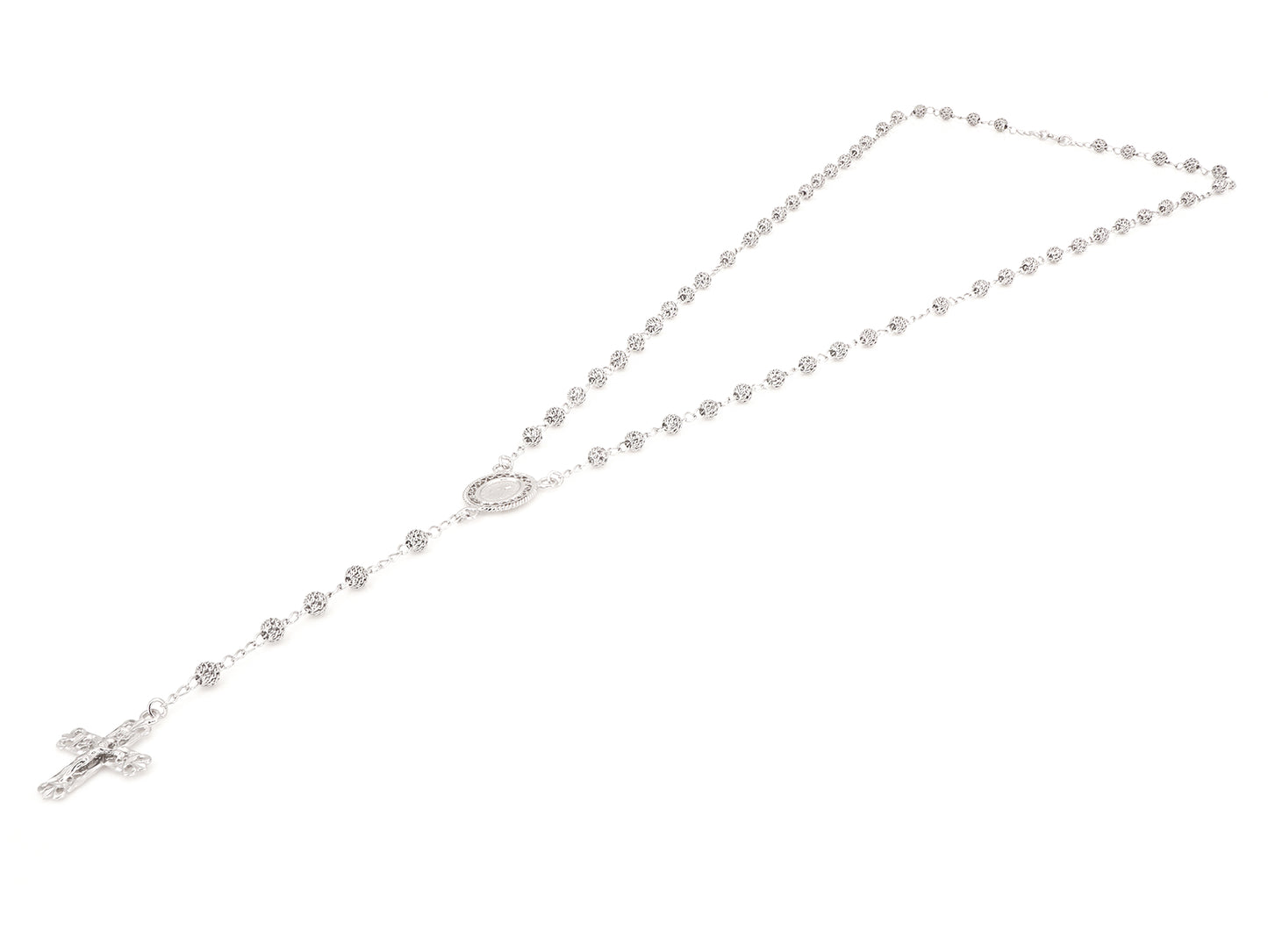 Colar Terço Filigrana Contas Rendilhadas, Filigrana Portuguesa, Prata de Lei 925 - Perspectiva, Vista Completa