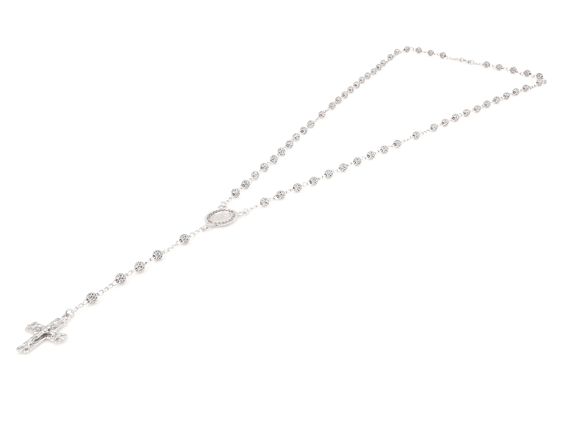 Colar Terço Filigrana Contas Rendilhadas, Filigrana Portuguesa, Prata de Lei 925 - Perspectiva, Vista Completa